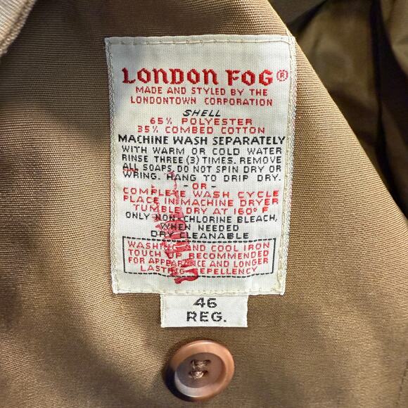 Men's London Fog Traditional Double‎ Breasted Tan Trench Coat Size 46 Regular - Picture 5 of 8